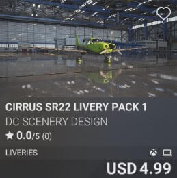 Cirrus SR22 Livery Pack 1 by DC Scenery Design. USD 4.99